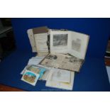 Two old Road Atlases, postcards, scrap books with newspaper cuttings from WWII,