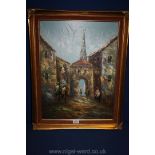 A large framed Oil of a Spanish Street scene signed,