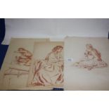 After William Russell Flint, three chalk Drawings of female figures,