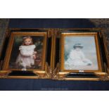 Two heavy black and gilt framed Prints of young girls