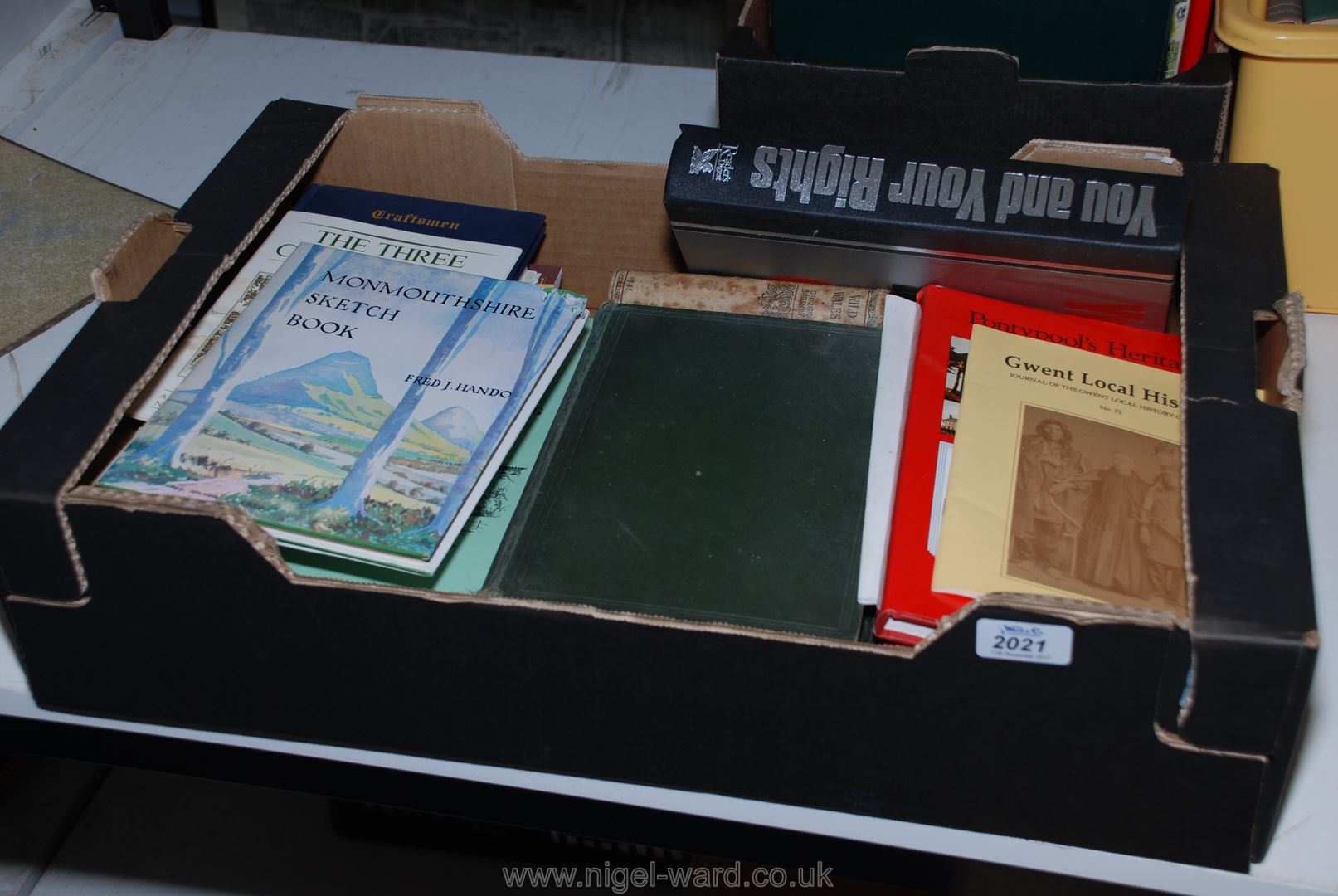 A box of books incl Three Castles Walk, Monmouthshire Sketch Book, Local History,