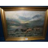 *****A PRINT on board 'In a Highland Glen' signed Louis B.