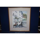 A Watercolour of West Wales by Claire Davies depicting a frontal view of a cottage,