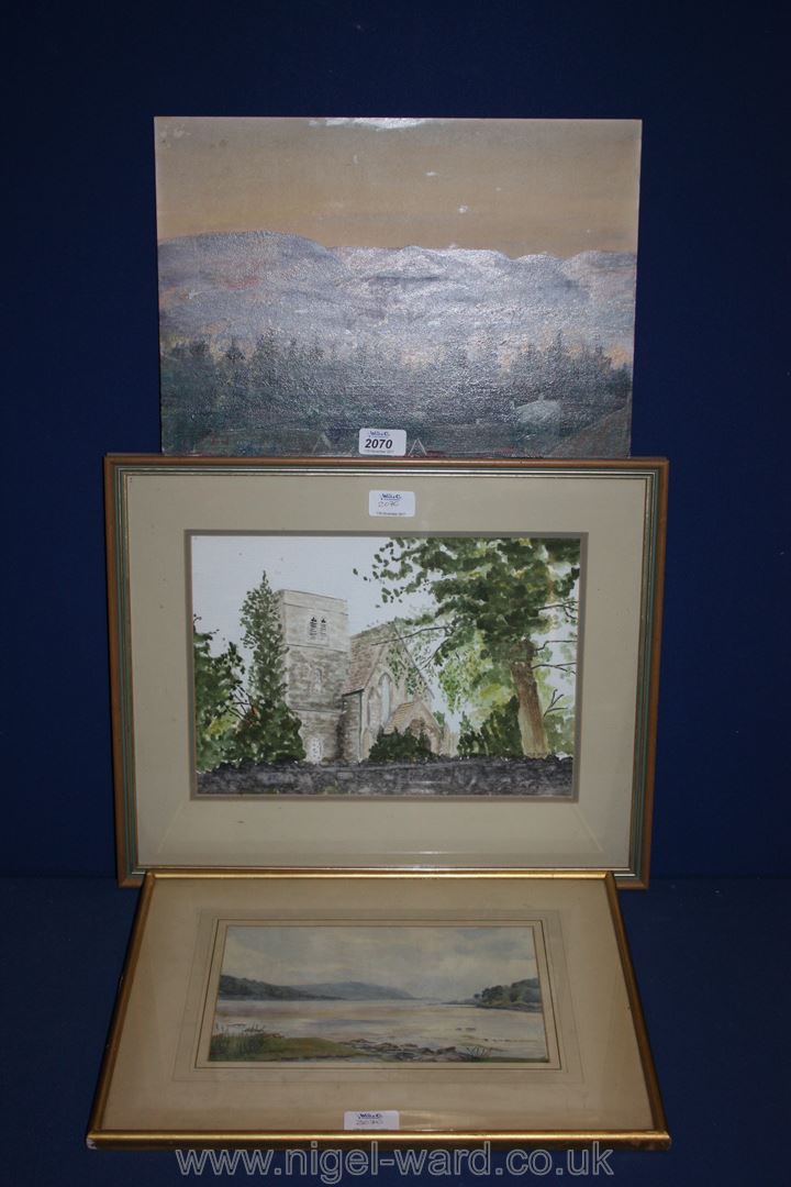 An Oil on board of Church Stretton 'Winter Evening' by Edith Hoare and one other.