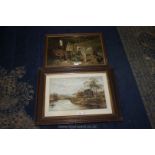 A framed and mounted Countryside Print with river, cattle and figures by C.