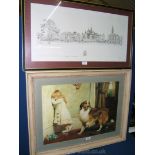 A Charles Burton Barber Print of a young girl and dog along with a John Weston Print of Dulwich