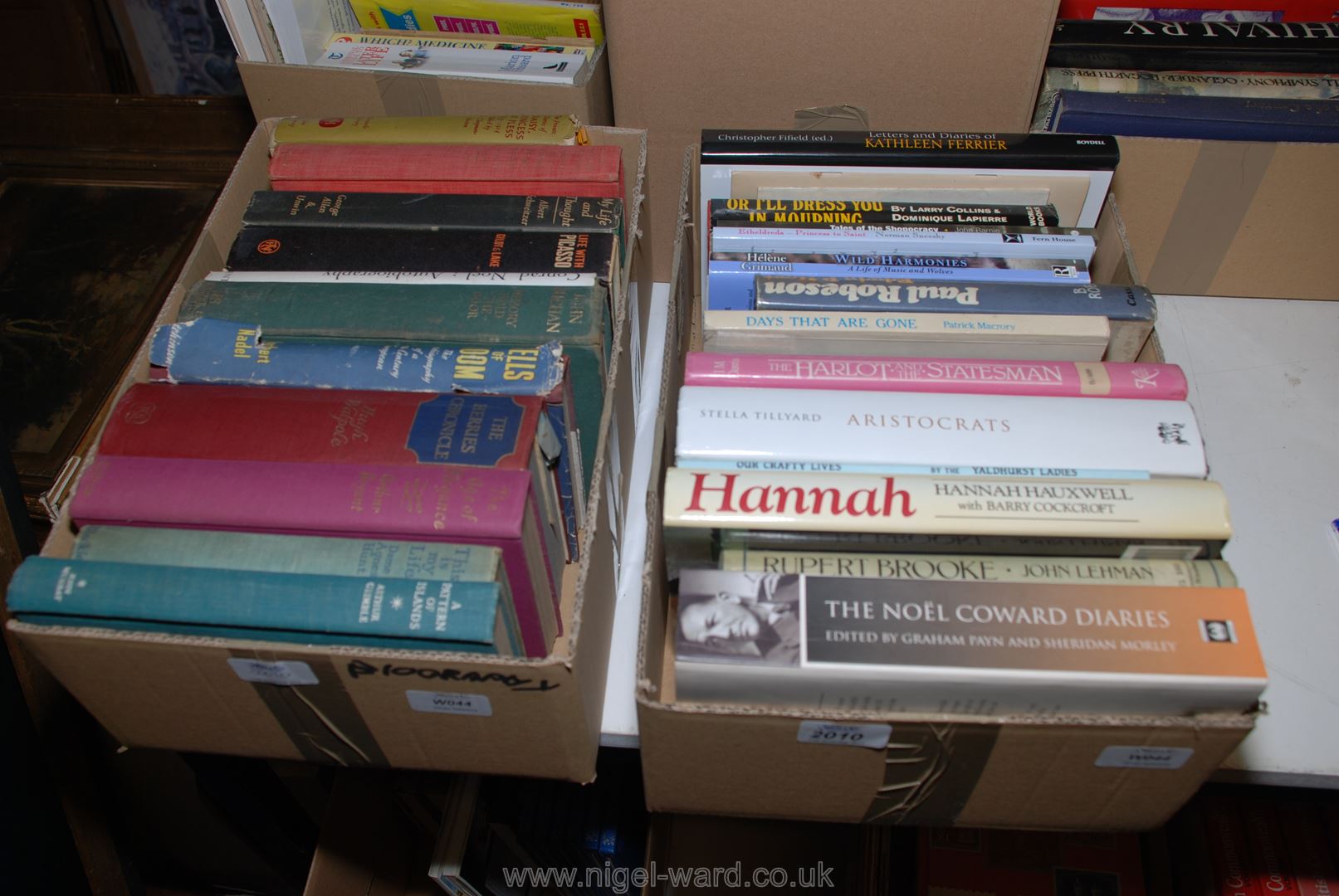 Two boxes of books incl Novels, Biographies, Life with Picasso,