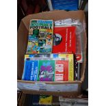 A box of books relating to Football incl programmes, scrapbook, encyclopedia of football 1971,