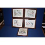 A quantity of Randolph Caldecott Nursery Rhyme framed Prints of young children and a dog