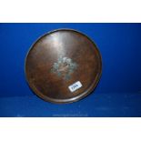 A heavy copper Tray with silvered motif to centre,