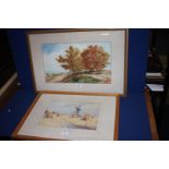 A pair of Watercolours - Country Landscape indistinctly signed lower right and 'A Surrey Cornfield'