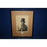 An Etching of a Victorian Ostler in top hat signed in pencil Joseph Simpson