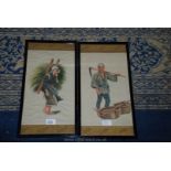 A pair of Japanese Watercolours on silk of Farm workers, circa 1900 ex-Harrods Ltd.
