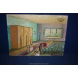 An Oil painting of a partly furnished Room Interior,