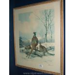 A signed limited edition Print of snowy landscape with Pheasant, signed J.C. Harrison, no.