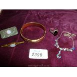 Miscellaneous Costume Jewellery including rolled gold bangle, silver ring, pewter brooch, etc.