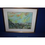 Peter Jones 1948 Impressionist style Watercolour Fauvist Landscape entitled 'Sunset on April 23rd