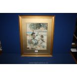 A pre-Raphaelite Watercolour 1913 'Winding Wool' signed