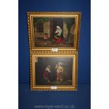 A pair of 19th century Italian scene Oils on panel of woman and child outside cottage and a