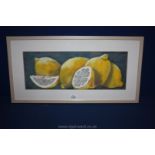 A framed and mounted coloured Charcoal Painting depicting a Lemon initialled S.P.
