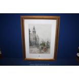 Franz Xavier Wolf coloured aquatint Etching of French Street Scene with chateau, no.
