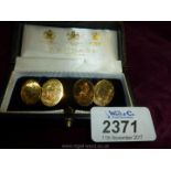 A pair of 18ct Gold Cufflinks, cased by Gerrard, initialled 'SHL' with griffin motif,