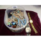 Miscellaneous costume jewellery including beads, wristwatches,