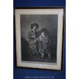 An 18th c. Engraving of a man holding a dead rabbit, talking to two boys, by Robert Sayer.