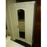 A small Edwardian white painted Wardrobe with mirrored door, 68" tall.