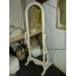 A modern white painted Cheval Mirror in Victorian style. 62 1/2" high x 25" wide overall.