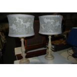 A pair of painted wooden Table Lamps with cream and beige shades