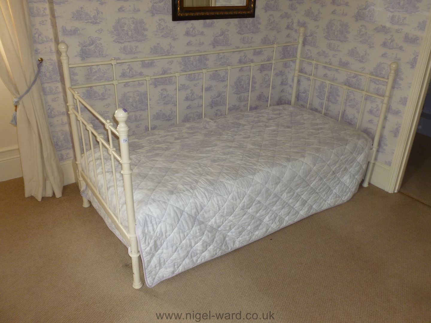 A modern cream painted metal Day Bed, mattress and pull-out mattress, 3' x 6' 6".