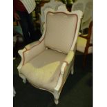 A white painted, upholstered, small armed Bedroom Chair.