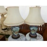 A Pair of large Oriental style Baluster Table Lamps and shades, 31" high.