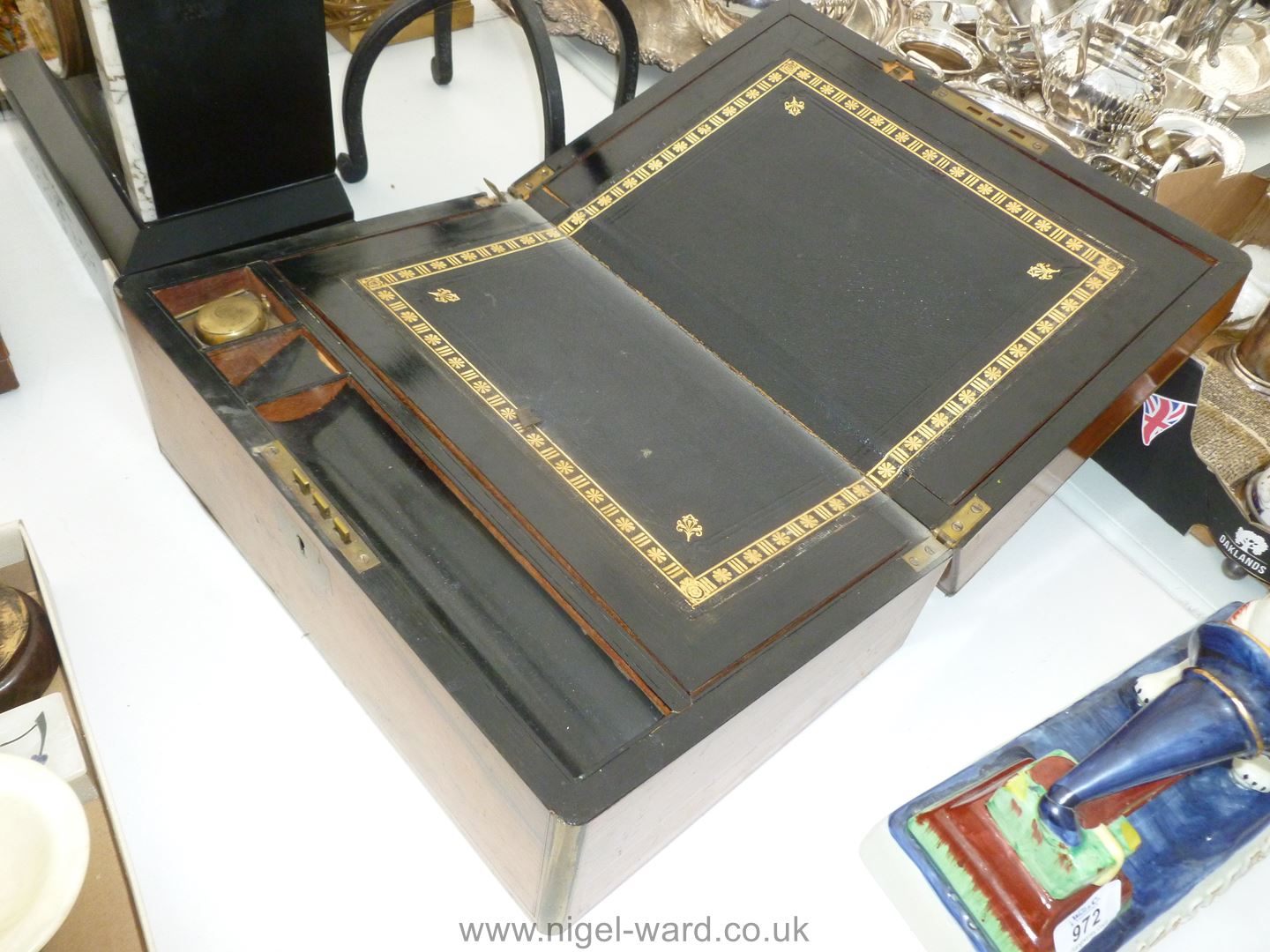 A Walnut Writing Slope Box with inset brass escutcheon. - Image 2 of 2