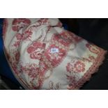 A pair of pink pattern floral Curtains with pink edging,