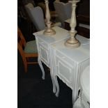 A pair of white painted French style Bedside Cabinets with single drawer and cupboard.