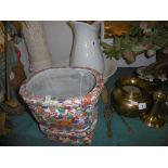 BLUE PORCELAIN JUG AND BASIN SET PLUS A DECORATIVE JARDINIERE