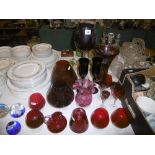 QTY OF RUBY GLASS VASES ETC.