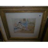 FRAMED PRINT OF A RECLINING LADY,