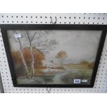 FRAMED 1900'S WATERCOLOUR, RURAL SCENE,