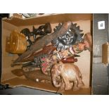 COLLECTION OF CARVED WOODEN ITEMS, ANIMALS ETC.