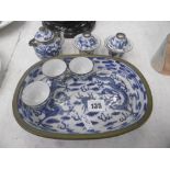 BLUE AND WHITE TEA SERVICE ON PORCELAIN TRAY