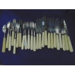 TWELVE HM SILVER FISH FORKS AND TWELVE HM SILVER FISH EATERS,