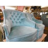 PAIR OF BLUE BUTTON BACK BEDROOM CHAIRS