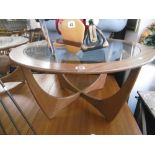 G PLAN CIRCULAR COFFEE TABLE WITH GLASS INSERT