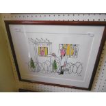 SET OF SIX FRAMED CARTOON DRAWINGS,