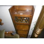 SMALL OAK BOOKCASE WITH LEADED LIGHT DOORS