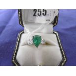 18ct GOLD, EMERALD AND DIAMOND, THREE STONE, EMERALD 2 carats DIAMOND .