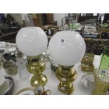 TWO BRASS OIL LAMPS